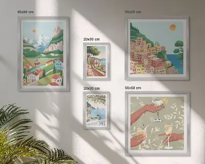 Zestaw obrazów w ramie do galerii ściennej z motywem urokliwych krajobrazów relaks