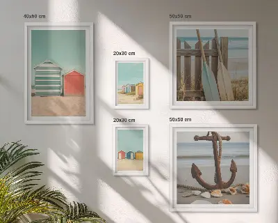 Dekoracja ścienna zestaw obrazów z motywem stylowych domków plażowych