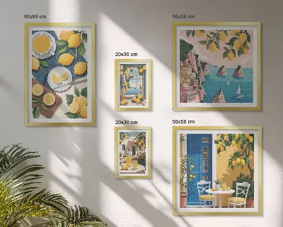 Zestaw obrazów dekoracja ścienna z motywem cytryn w stylu boho na lato