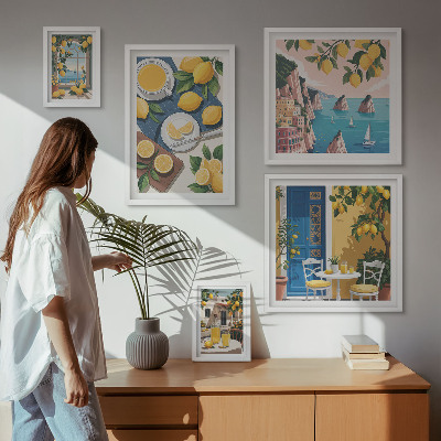 Dekoracja ścienna zestaw obrazów Cytryny świeżość boho lato