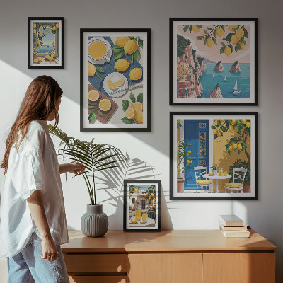 Dekoracja ścienna zestaw obrazów Cytryny świeżość boho lato