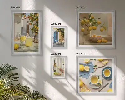 Zestaw obrazów w ramie do galerii ściennej z rustykalnymi cytrynami do kuchni