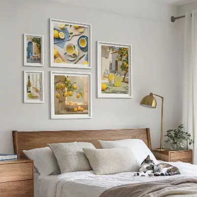 Zestaw obrazów w ramie do galerii ściennej z rustykalnymi cytrynami do kuchni