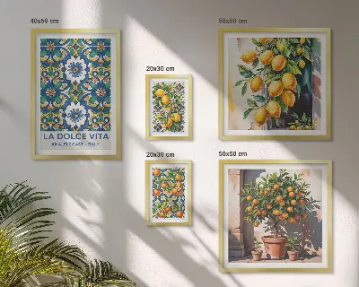 Zestaw 5 obrazów w ramie włoskie cytrusy w stylu Amalfi