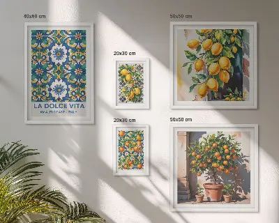 Zestaw 5 obrazów w ramie włoskie cytrusy w stylu Amalfi