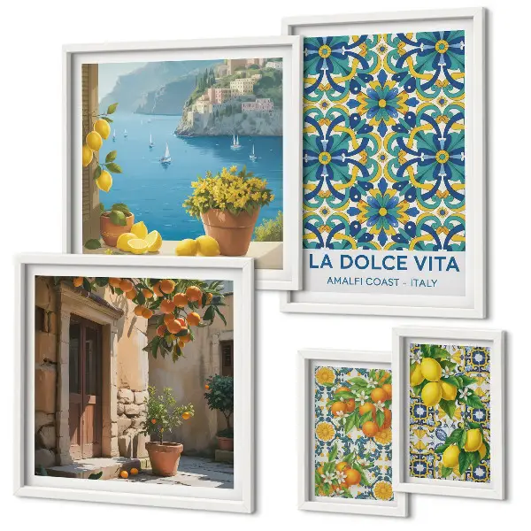 Galeria obrazów na ścianę włoskie Amalfi z motywem cytrusów i kwiatów