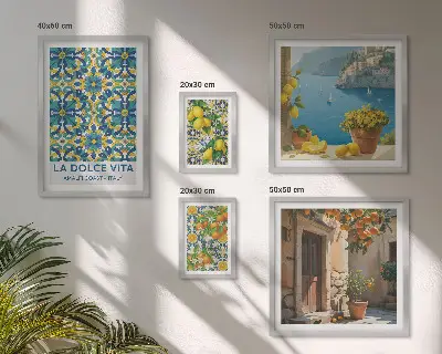 Galeria obrazów na ścianę włoskie Amalfi z motywem cytrusów i kwiatów