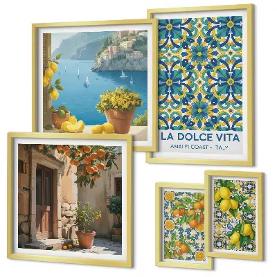 Galeria obrazów na ścianę włoskie Amalfi z motywem cytrusów i kwiatów