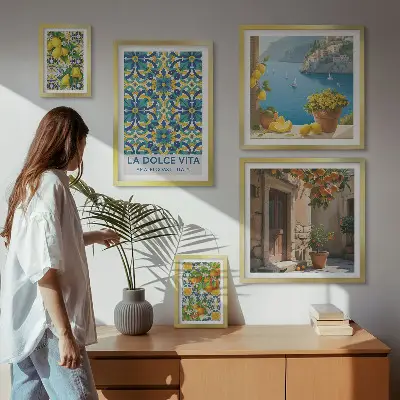 Galeria obrazów na ścianę włoskie Amalfi z motywem cytrusów i kwiatów