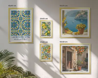 Galeria obrazów na ścianę włoskie Amalfi z motywem cytrusów i kwiatów