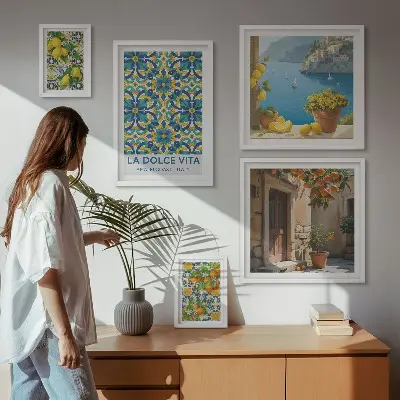 Galeria obrazów na ścianę włoskie Amalfi z motywem cytrusów i kwiatów
