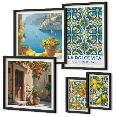 Galeria obrazów na ścianę włoskie Amalfi z motywem cytrusów i kwiatów
