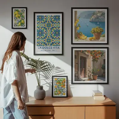 Galeria obrazów na ścianę włoskie Amalfi z motywem cytrusów i kwiatów