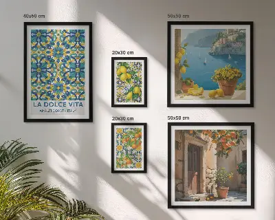 Galeria obrazów na ścianę włoskie Amalfi z motywem cytrusów i kwiatów