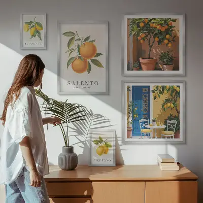 Zestaw obrazów w ramie do galerii ściennej motyw owocowe Włochy w stylu rustykalnym