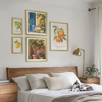 Zestaw obrazów w ramie do galerii ściennej motyw owocowe Włochy w stylu rustykalnym