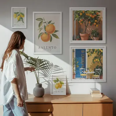 Zestaw obrazów w ramie do galerii ściennej motyw owocowe Włochy w stylu rustykalnym