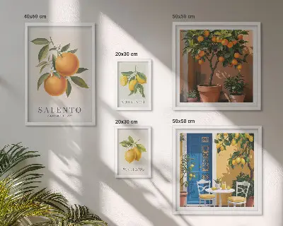 Zestaw obrazów w ramie do galerii ściennej motyw owocowe Włochy w stylu rustykalnym