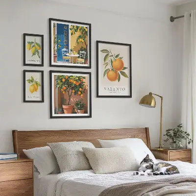Zestaw obrazów w ramie do galerii ściennej motyw owocowe Włochy w stylu rustykalnym