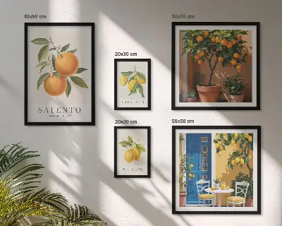 Zestaw obrazów w ramie do galerii ściennej motyw owocowe Włochy w stylu rustykalnym
