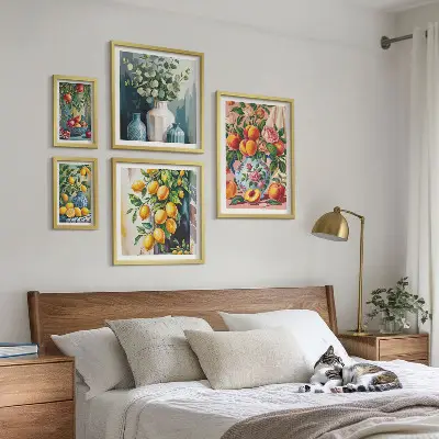 Owocowe kompozycje kwiatowe zestaw 5 obrazów w ramie