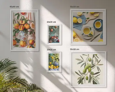 Galeria obrazów na ścianę z motywem owoców i kwiatów w stylu rustykalnym