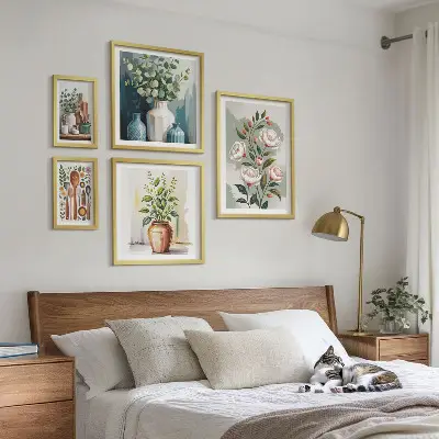 Zestaw obrazów w ramie do galerii ściennej z stylowymi roślinnymi dekoracjami do kuchni