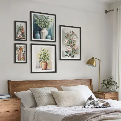 Zestaw obrazów w ramie do galerii ściennej z stylowymi roślinnymi dekoracjami do kuchni