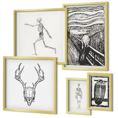 Zestaw 5 obrazów w ramie surrealistyczna sztuka przedstawiająca naturę i człowieka