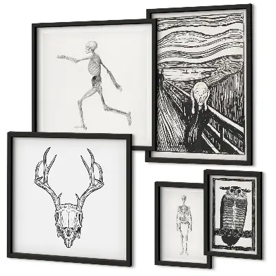Zestaw 5 obrazów w ramie surrealistyczna sztuka przedstawiająca naturę i człowieka