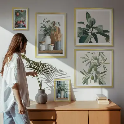 Galeria obrazów na ścianę z motywem naturalnych roślin w stylu skandynawskim