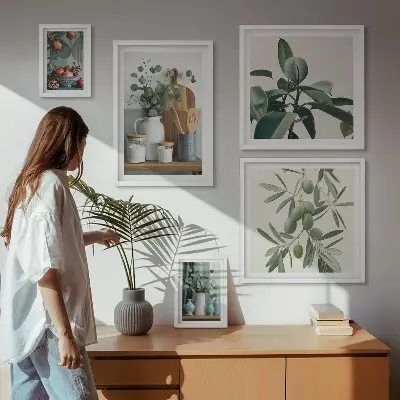 Galeria obrazów na ścianę z motywem naturalnych roślin w stylu skandynawskim