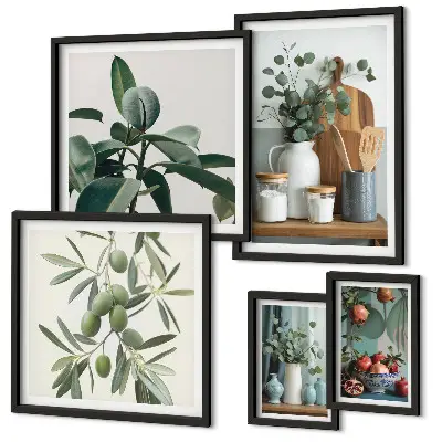 Galeria obrazów na ścianę z motywem naturalnych roślin w stylu skandynawskim
