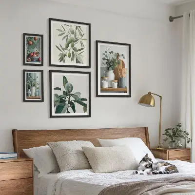 Galeria obrazów na ścianę z motywem naturalnych roślin w stylu skandynawskim