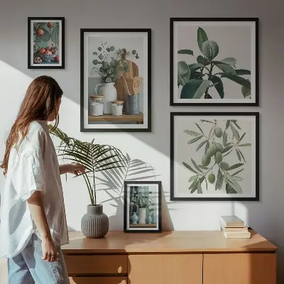 Galeria obrazów na ścianę z motywem naturalnych roślin w stylu skandynawskim