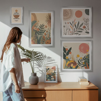 Zestaw 5 obrazów w ramie Roślinne motywy boho abstrakcja
