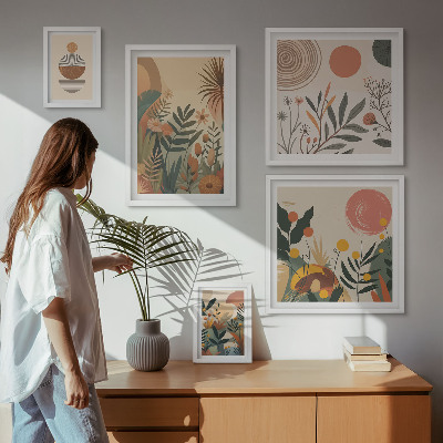Zestaw 5 obrazów w ramie Roślinne motywy boho abstrakcja
