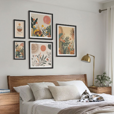Zestaw 5 obrazów w ramie Roślinne motywy boho abstrakcja
