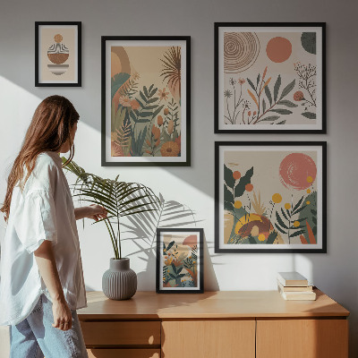 Zestaw 5 obrazów w ramie Roślinne motywy boho abstrakcja