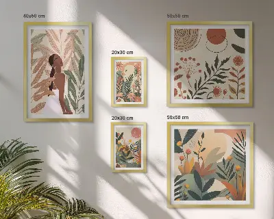 Galeria obrazów na ścianę w stylu boho z motywem roślinnym