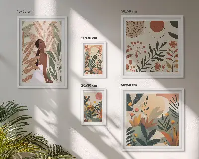 Galeria obrazów na ścianę w stylu boho z motywem roślinnym