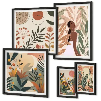 Galeria obrazów na ścianę w stylu boho z motywem roślinnym