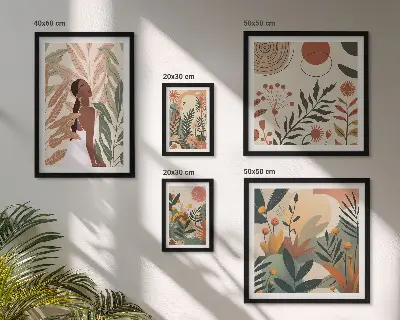 Galeria obrazów na ścianę w stylu boho z motywem roślinnym