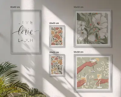 Zestaw obrazów w ramie do galerii ściennej stylowe grafiki z motywem kwiatów i haseł