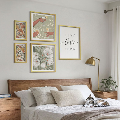 Zestaw obrazów w ramie do galerii ściennej Stylowe grafiki kwiatowe hasła