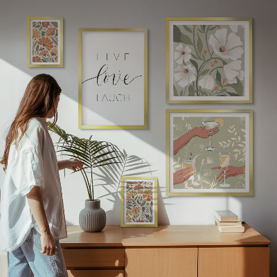 Zestaw obrazów w ramie do galerii ściennej Stylowe grafiki kwiatowe hasła