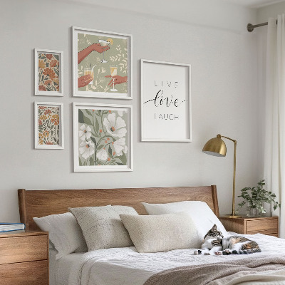 Zestaw obrazów w ramie do galerii ściennej Stylowe grafiki kwiatowe hasła