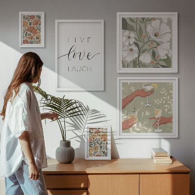 Zestaw obrazów w ramie do galerii ściennej Stylowe grafiki kwiatowe hasła