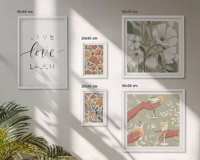 Zestaw obrazów w ramie do galerii ściennej Stylowe grafiki kwiatowe hasła