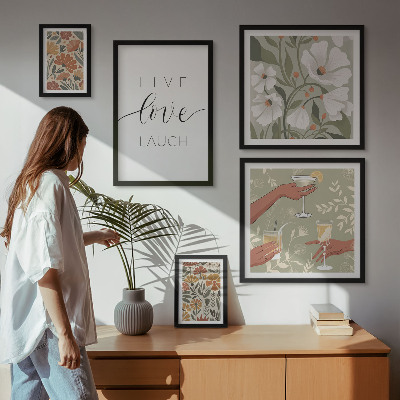 Zestaw obrazów w ramie do galerii ściennej Stylowe grafiki kwiatowe hasła